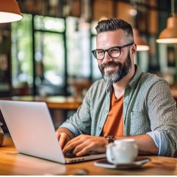 man at computer looking for job