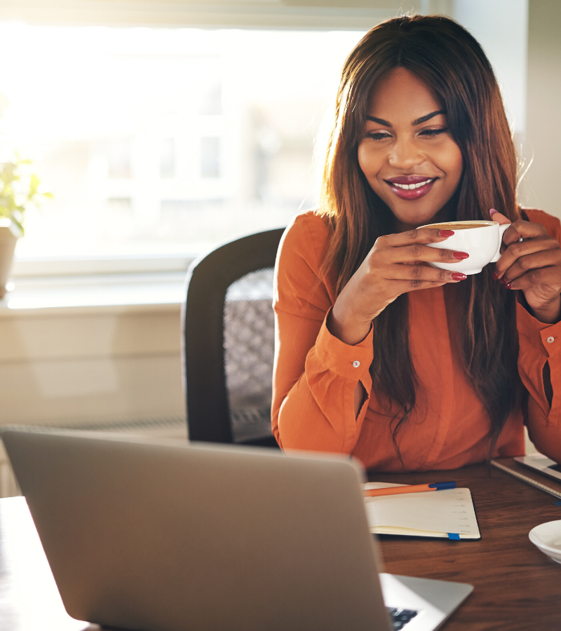 drinking coffee whilst working